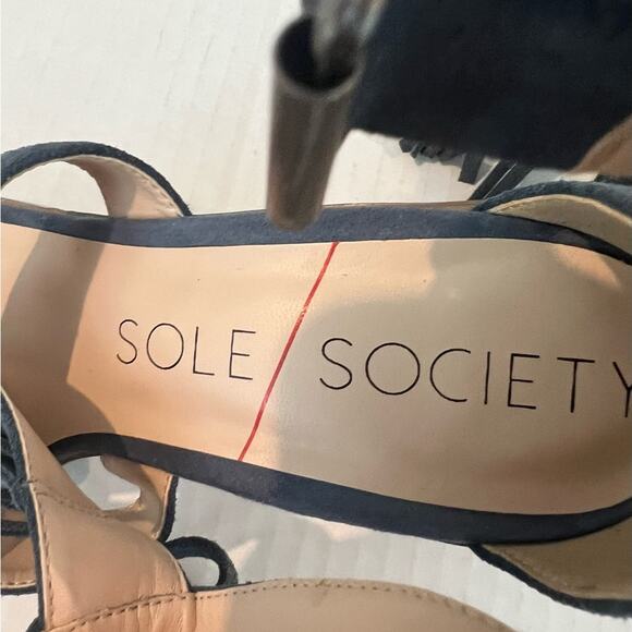 SOLE SOCIETY Women's Delilah Suede Leather Fringe Block Heel Sandal Shoes Blue 9 - Picture 10 of 12